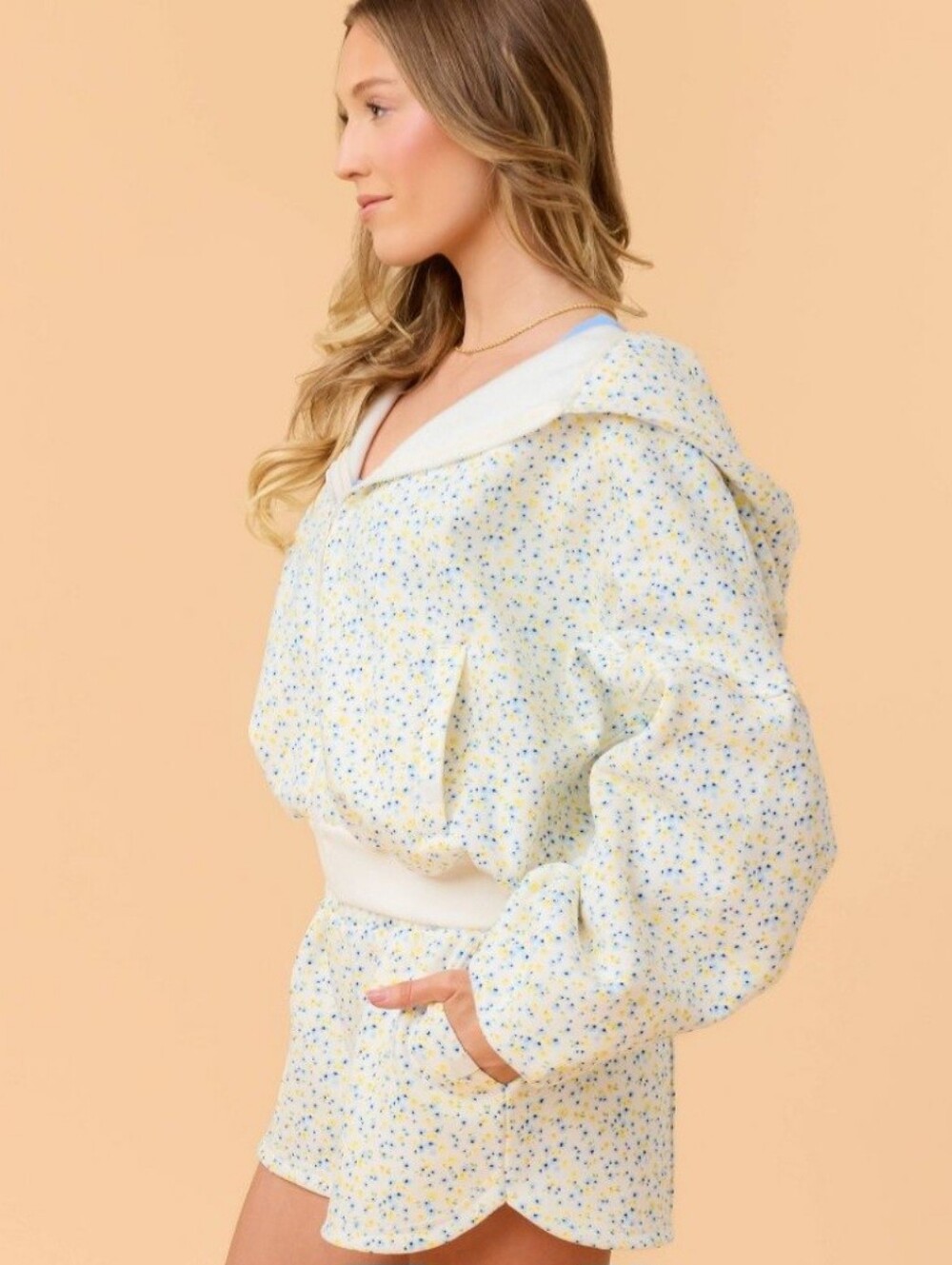 Blogilates Marshmallow Floral Oversized Zip Hoodie